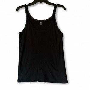 Gap‎ Women's Black Lace Trim Tank Top Large Stretch Cotton